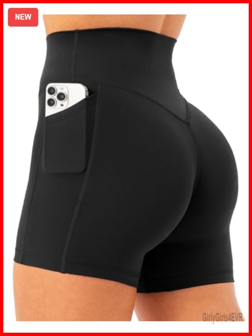 Women's High Rise Biker Shorts Side Pockets No Front Seam Gym Run